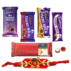 Treat of Chocolates from Cadburys with Rakhi and Roli Tilak Chawal