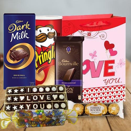 Enthralling Chocolate Treat Gift Hamper with Red Rose