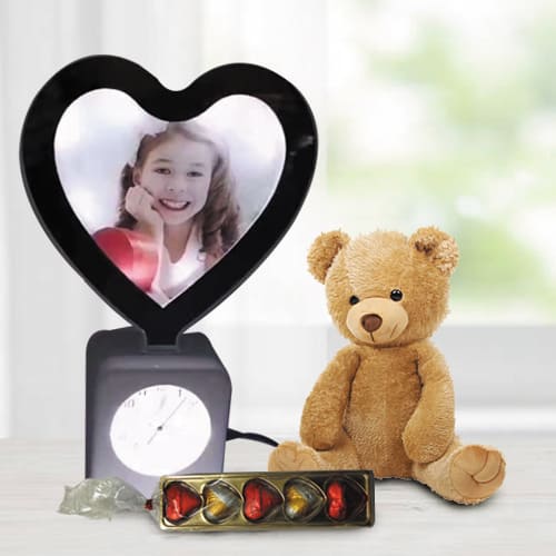 Exclusive Personalized Heart Lamp, Heart Chocolates n Cute Teddy