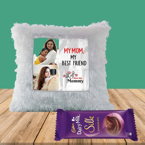 Moms Special Personalized Photo LED Lighting Cushion with Cadbury Chocolate