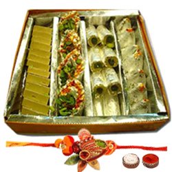 Marvelous Rakhi Bond with Assortment of Sweets from Haldiram and Lovely Free Rakhi Roli Tilak and Chawal for your Dear Brother<br>