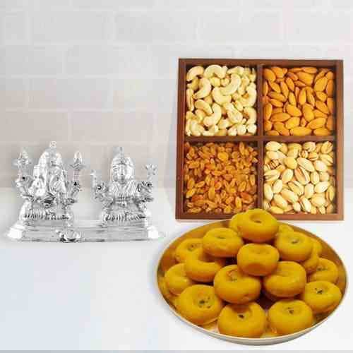 Kesaria Pedas with Dry Fruits, Ganesh Lakshmi Idol