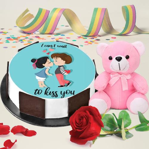 Vibrant Combo of Photo Cake with Single Rose N Cute Teddy