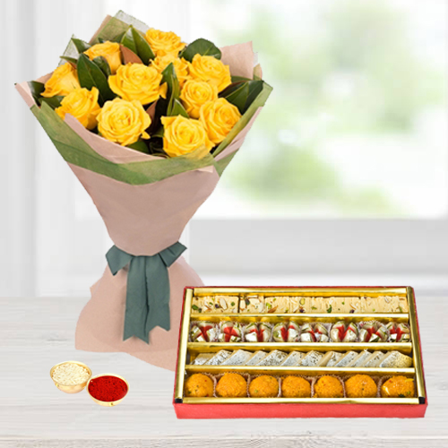 Yellow Roses with Assorted Sweets