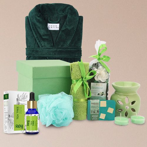 Admirable Jasmine Soap Spa Gift Set with Bathrobe  N  Green Tea Essential Oil