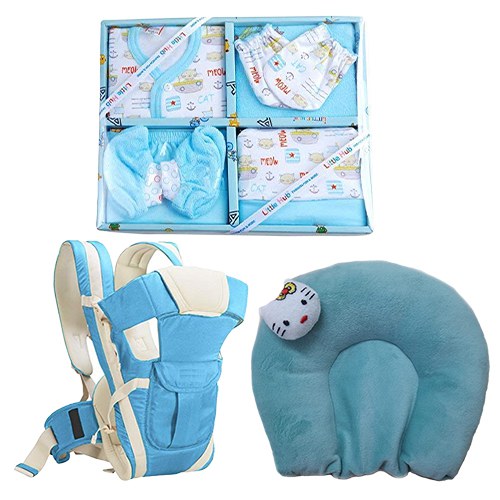 Beautiful Dress Set with Baby Carrier N Soft Neck Supporting Pillow Gift Combo