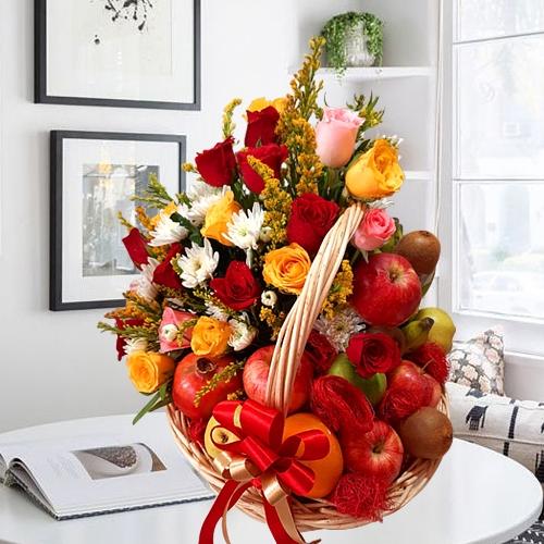 Exquisite Fruits n Flowers Basket