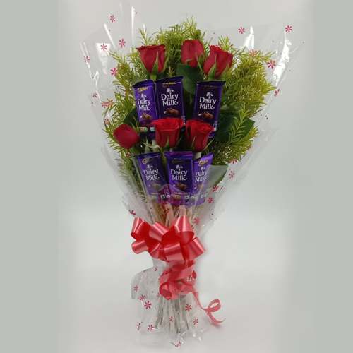 Impressive Red Roses n Cadbury Chocolates Bouquet