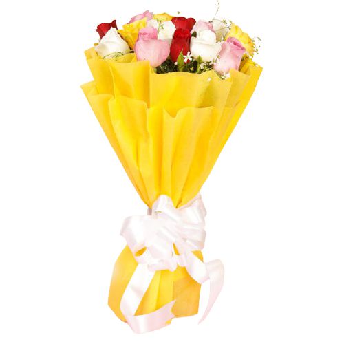 12 Mixed Roses Bouquet Tissue Wrapping