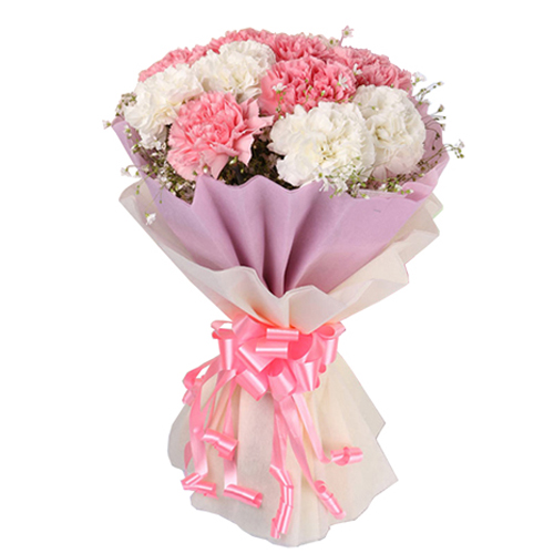 Special Bouquet of White N Pink Carnations