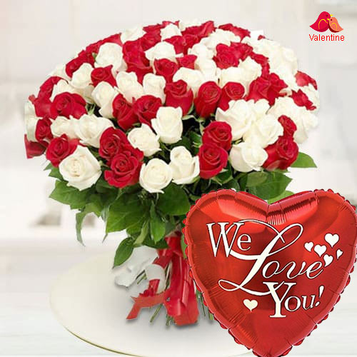 Glowing Marvel Red  N  White Roses Premium Bouquet