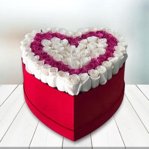 Marvelous Heart Box of Twin Color Roses