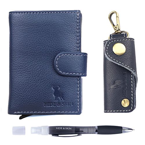 Lovely Hide N Skin Leather Card Case with Pen N Keychain Set
