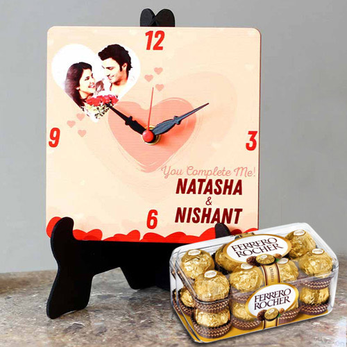 Best Personalized Photo Table Clock with Ferrero Rocher Chocolates