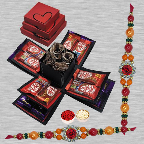 Classy Set of 2 Stone Rakhi with 3 Layer Chocolate Explosion Box