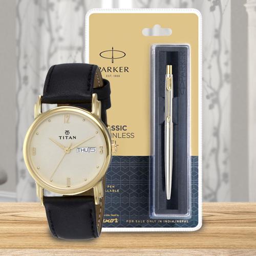 Exclusive Titan Watch and Parker Pen for Dad