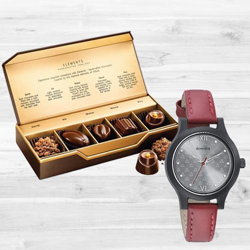 Exclusive Sonata Analog Womens Watch N Fabelle Elements Chocos